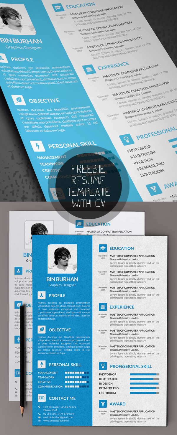 Beautiful Resume Template (PSD) with CV