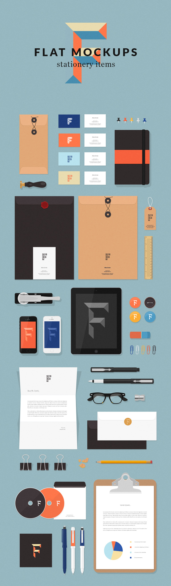 Free Flat Stationery MockUp Items