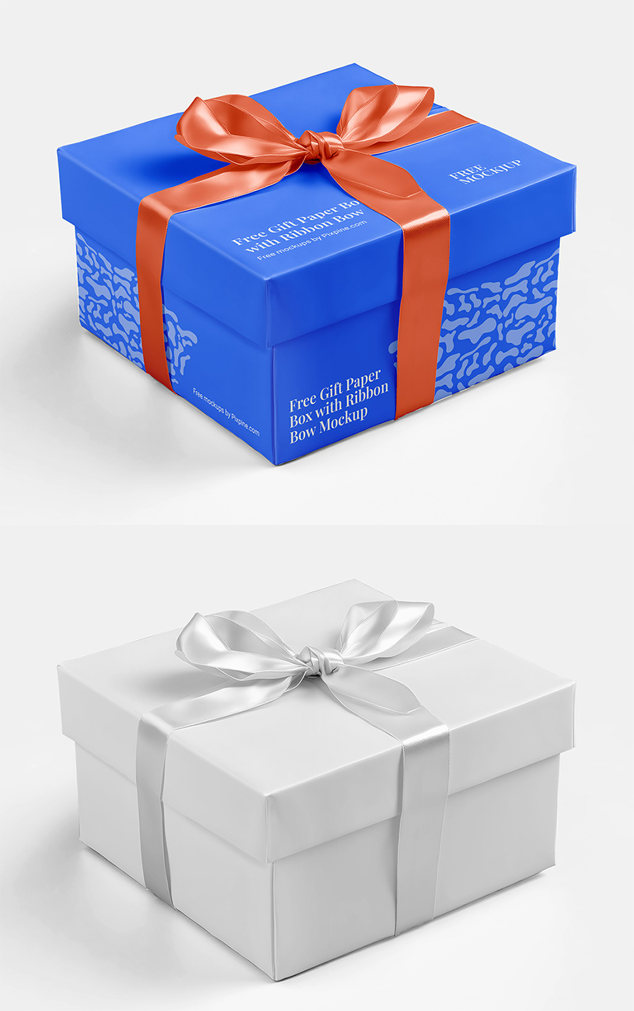Free Gift Paper Box with Ribbon Bow Mockup