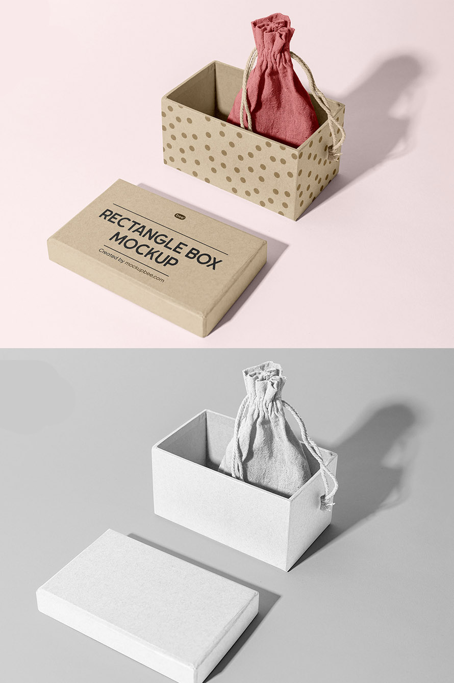 Free Open Box with Pouch Bag Mockup