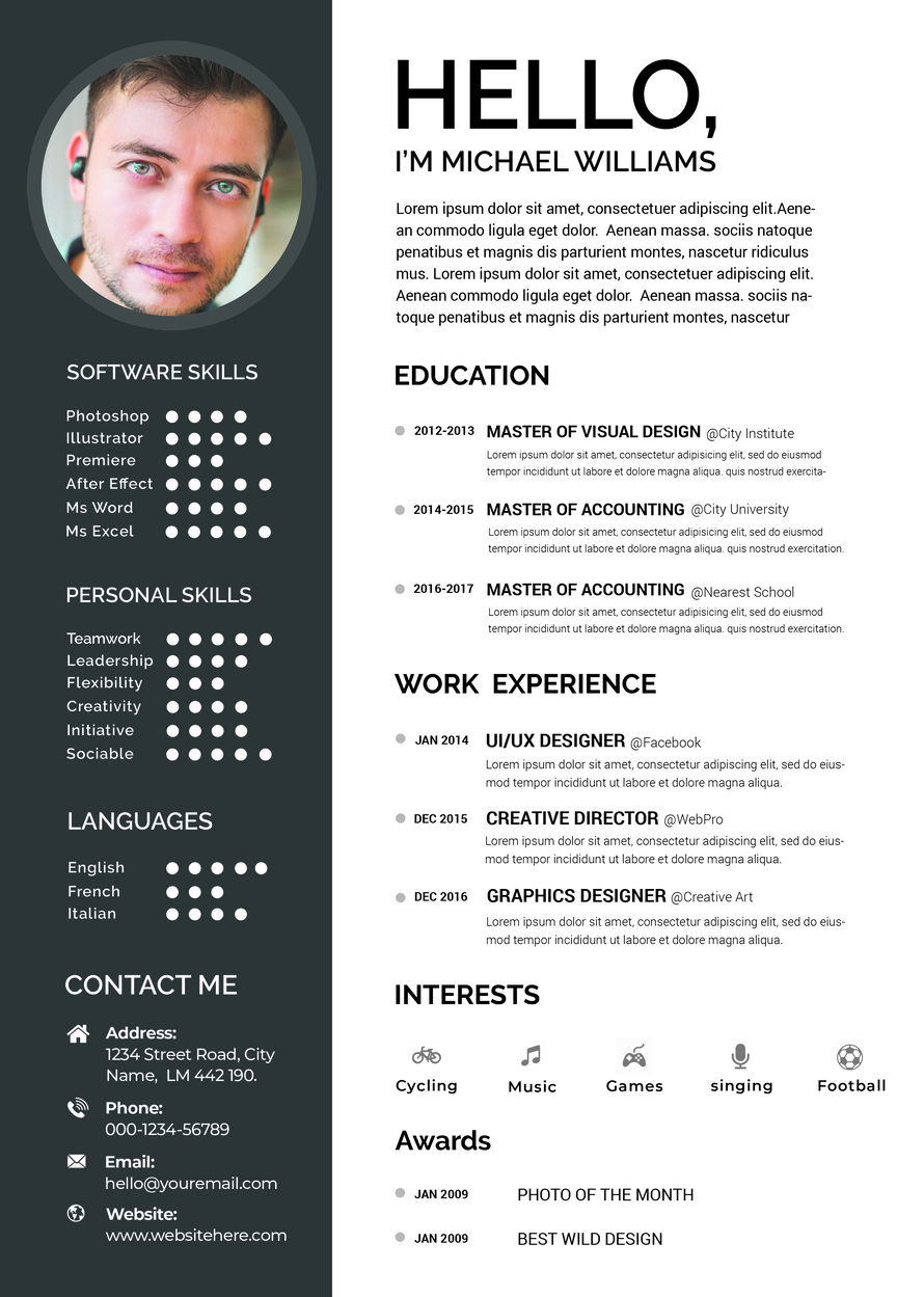 Single Page Psd Free Resume Template