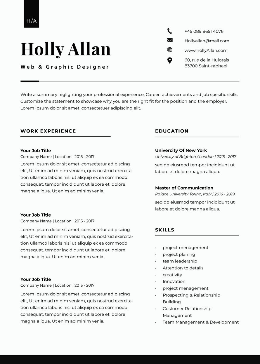 Simple Minimal Psd Free Resume Template