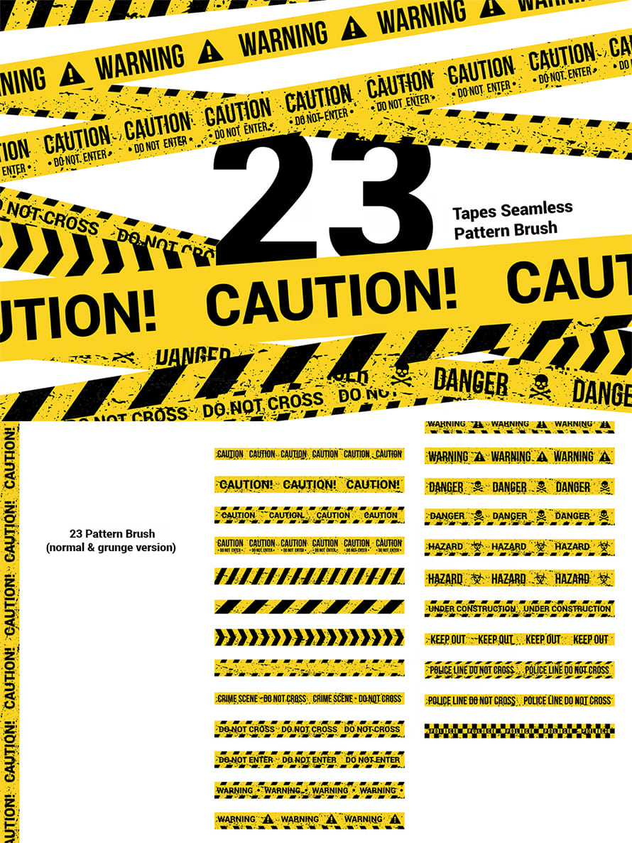 23 CAUTION TAPES Seamless Pattern Brush