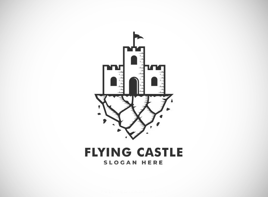 Flying Castle Line Art Style Logo Template