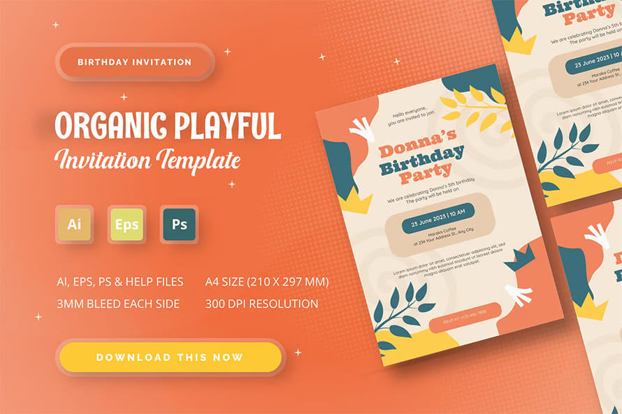 Organic Playful Birthday Invitation