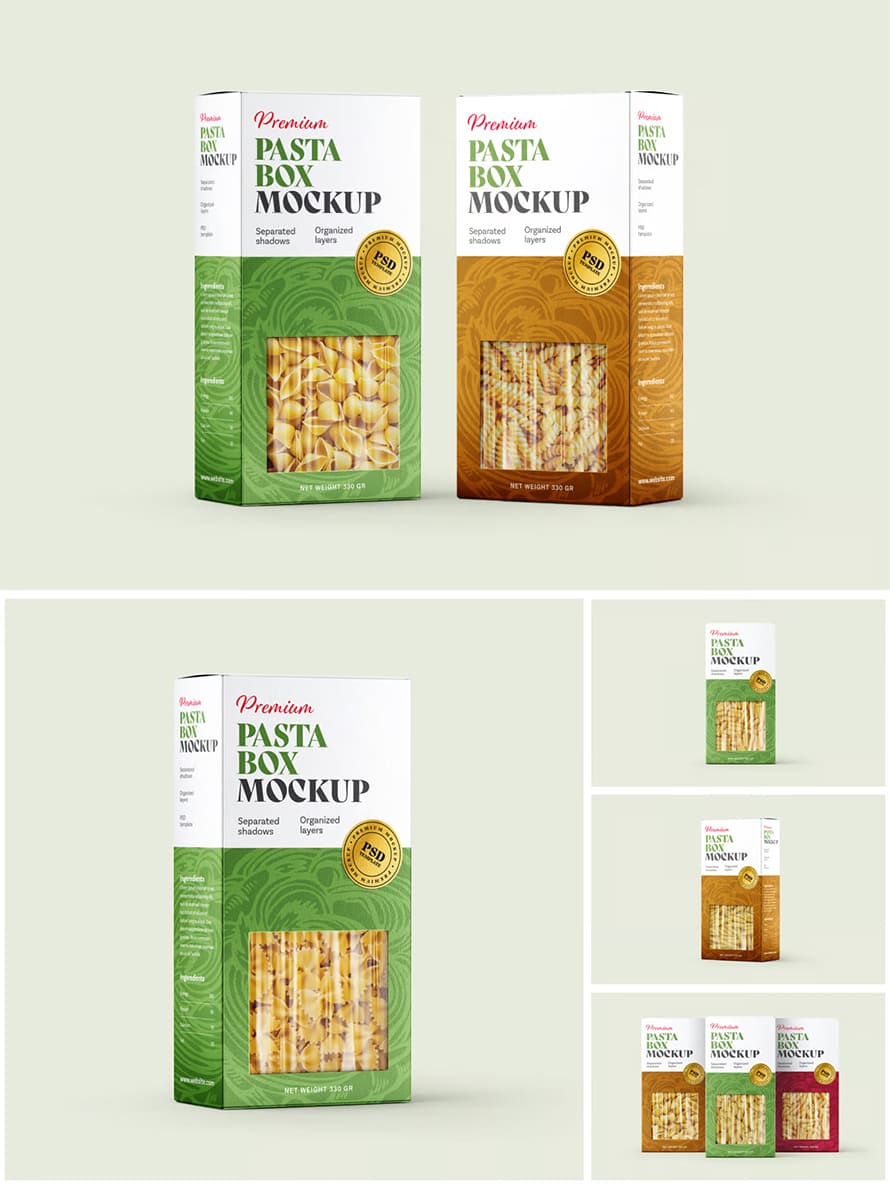 Pasta Box Packaging Mockup Set