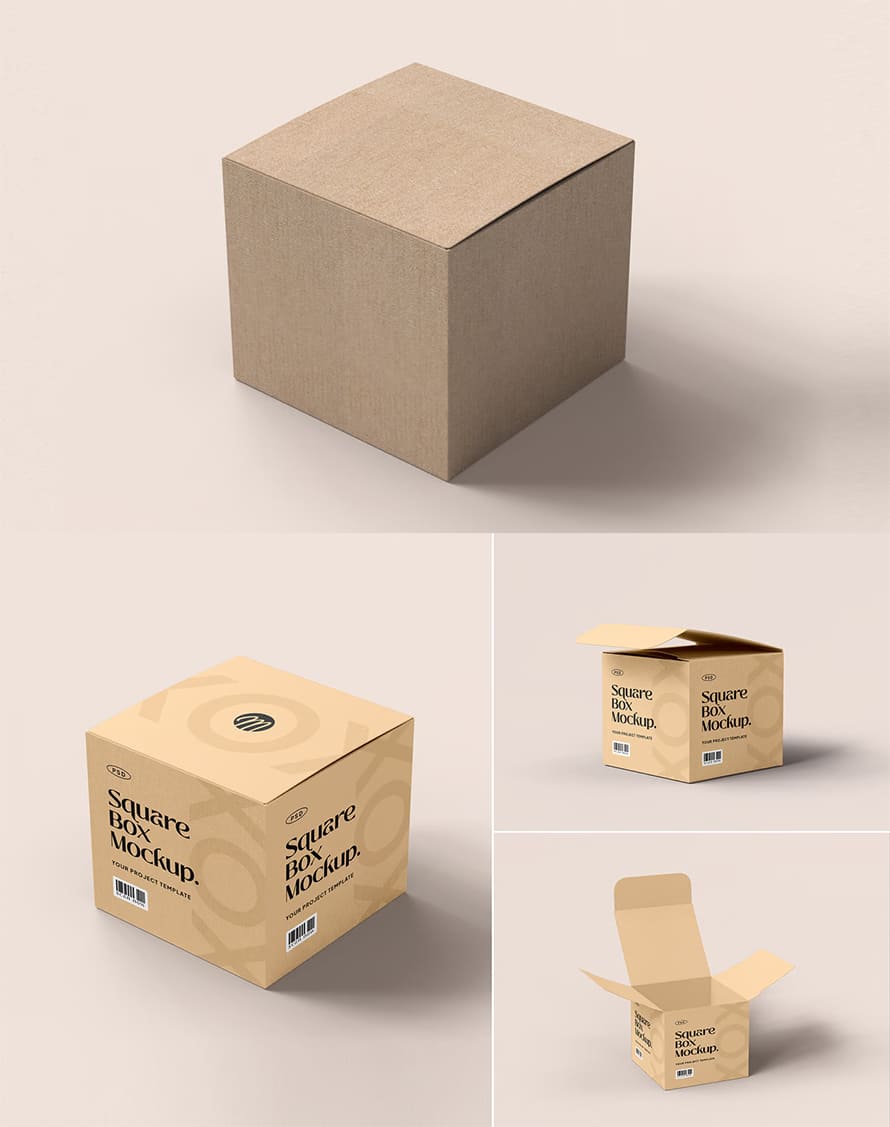 Square Box Packaging Mockup Set