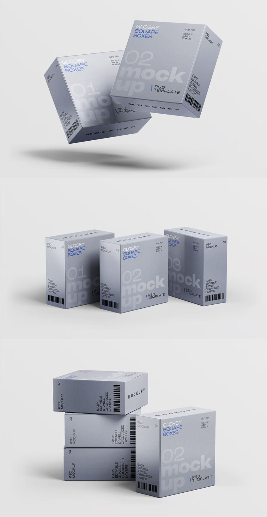 Square Box Packaging Mockup Set
