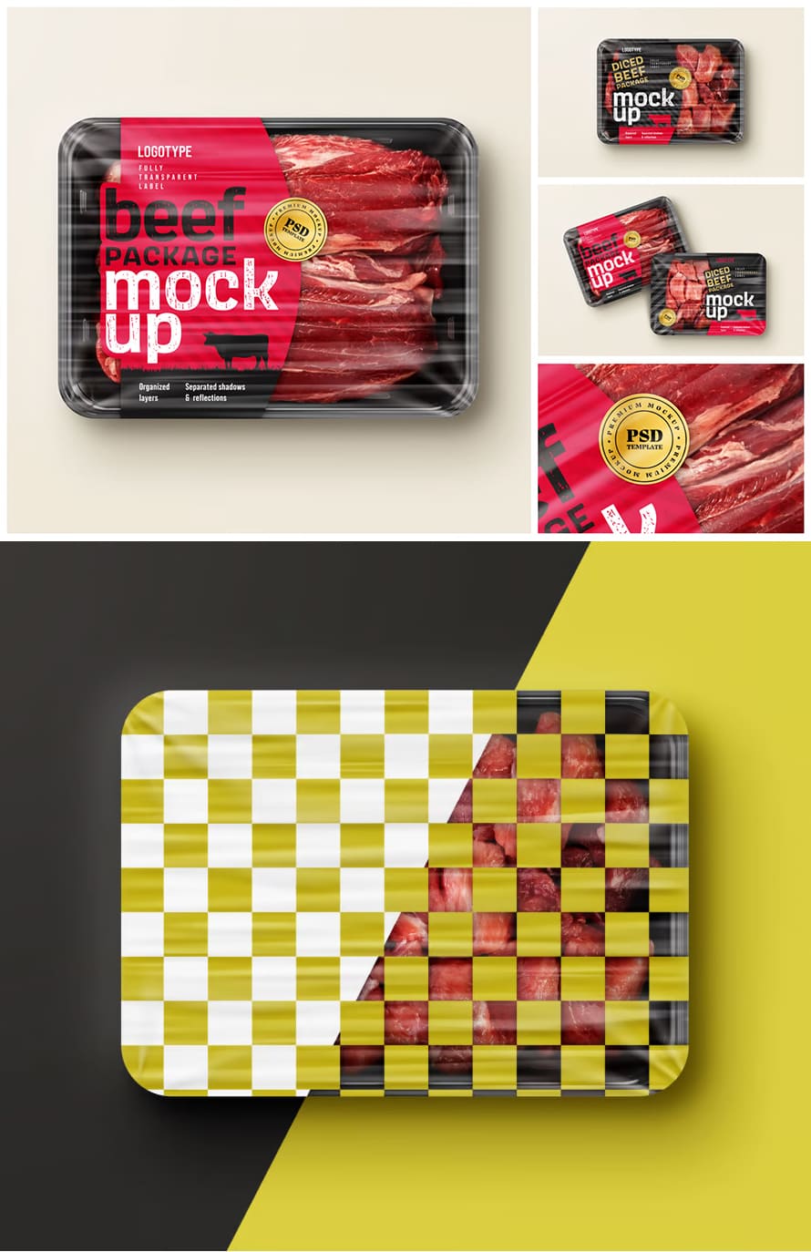 Raw Beef Package Mockup Set