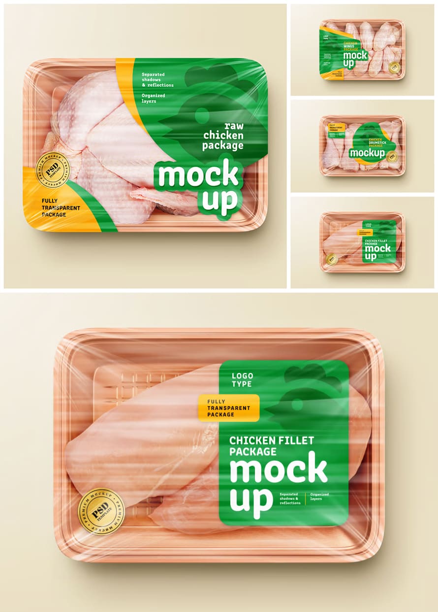 Raw Chicken Package Mockup Set