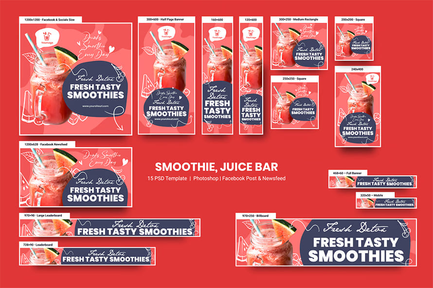 Smoothie Juice Bar And Organic Food Banners Ad
